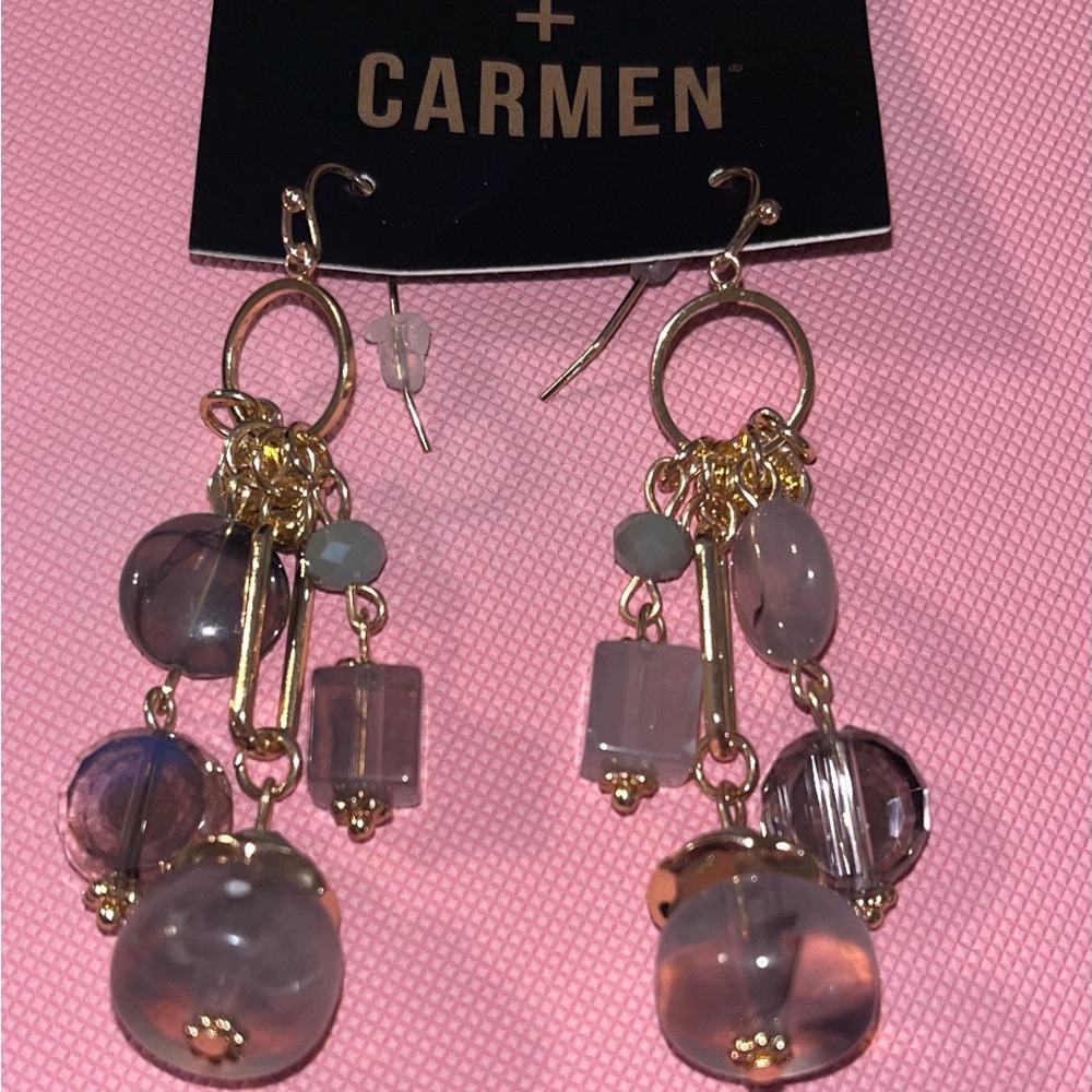 Coco + Carmen Gold Drop Earrings with Blush and Gray Beads